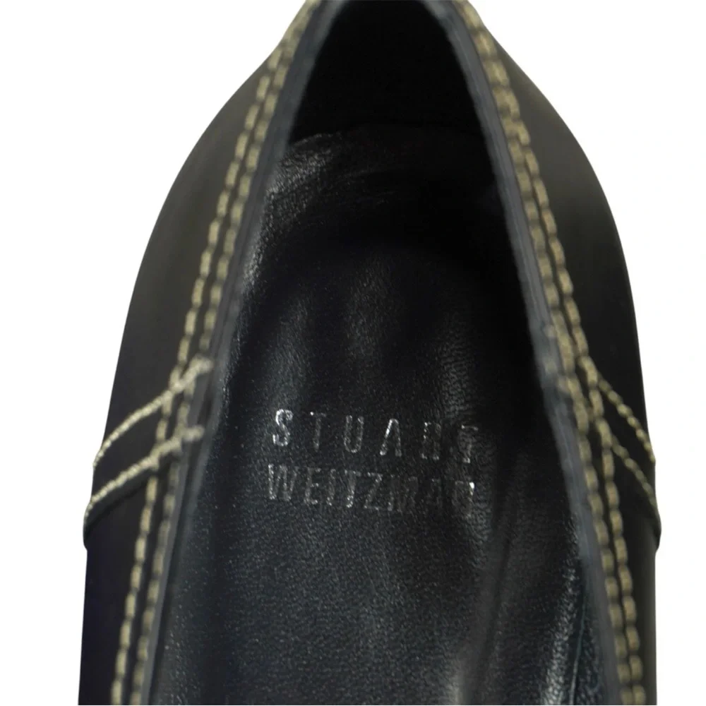 Stuart Weitzman Vtg Black Leather Square Toe Heels Size 9N Bow Tie Butler